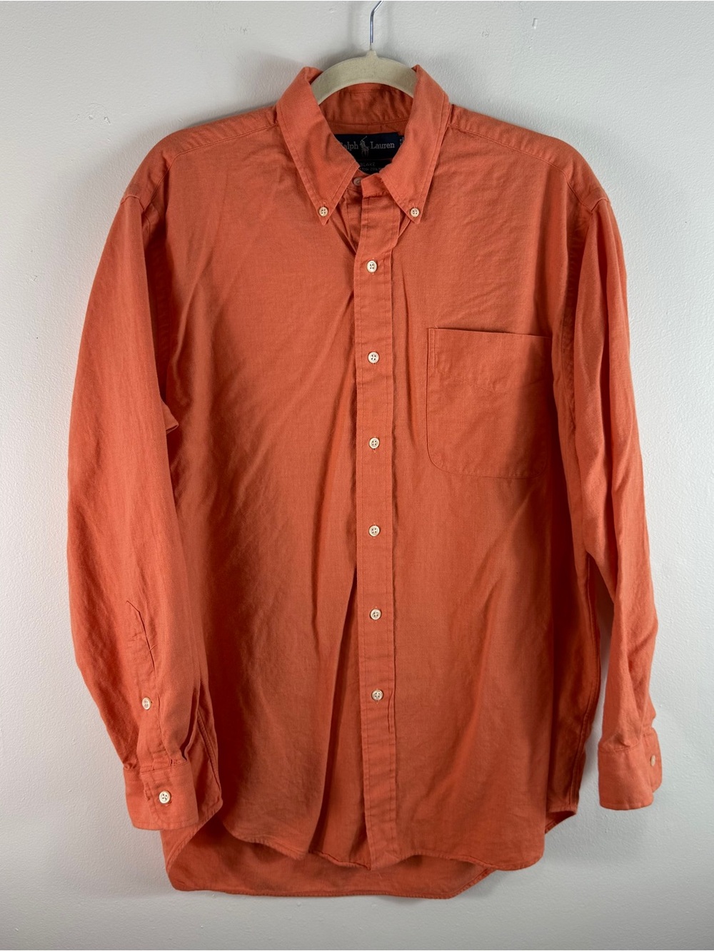 Ralph Lauren Blake Shirt Mens Medium Orange Cotton Wool Blend Button Down